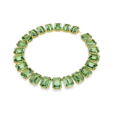 Millenia Tennis necklace, Oversized crystals, Octagon cut, Green, Gold-tone plated